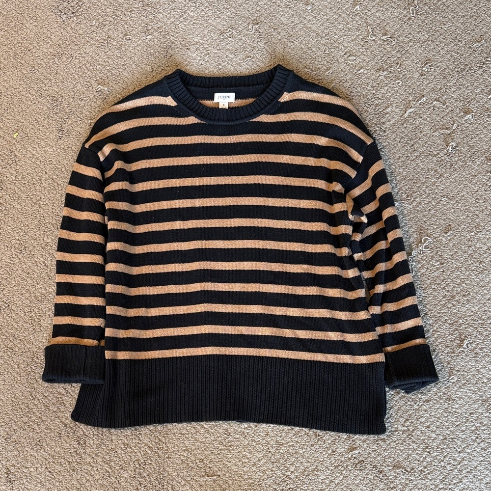 J. Crew Black and Tan Striped Sweater